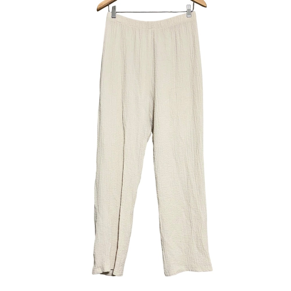 Women's Straight Leg Cream Textured Pull-On Pants